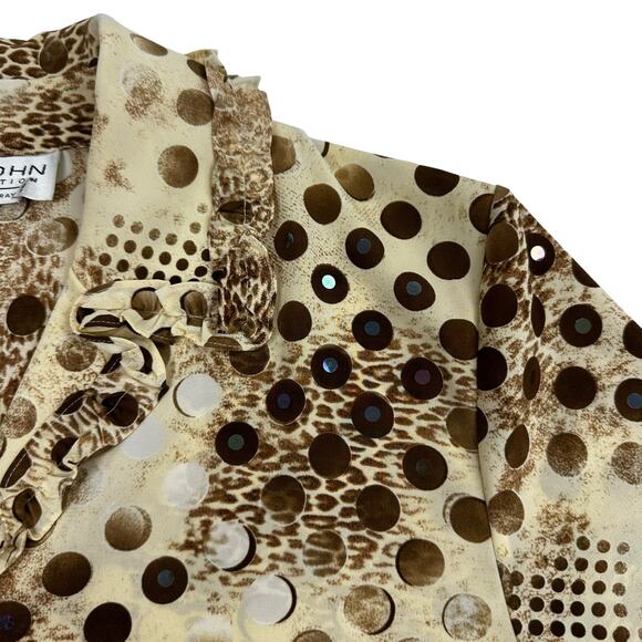 St. John Collection Blouse Sz 10 Ruffled Collar 3/4 Sleeve Marie Gray Embellish - Picture 8 of 16